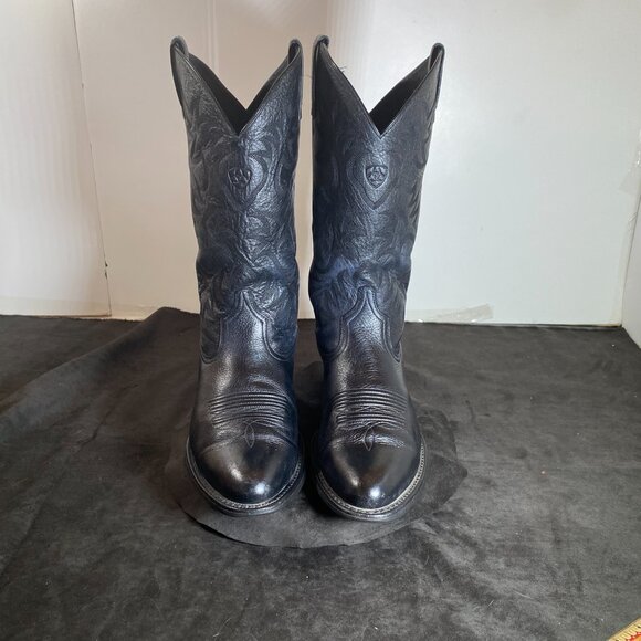 Men's 10.5 EE Vintage Ariat Black Leather Boots, Western Cowboy Boot, - Picture 1 of 15